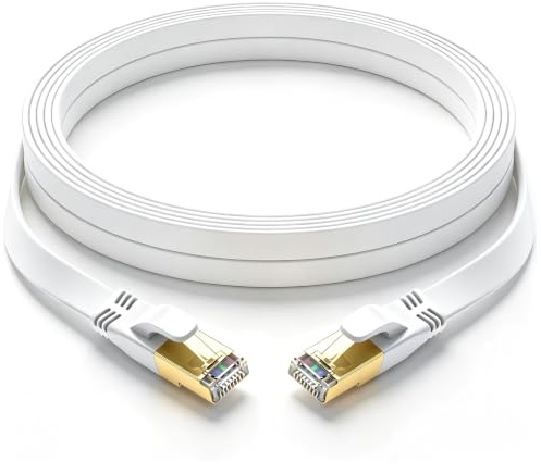YSONG Cat 8 LAN Kabel 10m Flach, RJ45 Netzwerkkabel, 40 Gbit/s, 2000 MHz | Hochgeschwindigkeits-Flachkabel, Vergoldetes RJ45 Netzwerkkabel, für PC/Router/Gaming, schneller als Cat7/Cat6/Cat5 (Weiß)