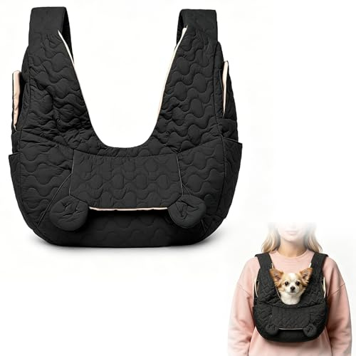Hundetragetasche Für Kleine Hunde/Katze, Hunde Rucksack, Hundetragebeutel Mit Karabiner Tragegurt, Kleine Hunde Trage Rucksack Und Reisetasche Für Outdoor Camping Wandern Spazierengehen (Schwarz)