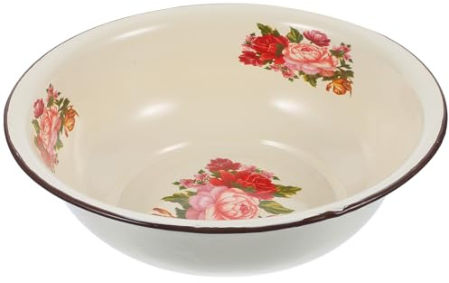 Emaillierte Schale im Retro Stil, Beige Rührschüssel mit Abgesenktem Boden | Emaille Schüssel, Teigknetbecken für Haushalt und Küche, Stabil, Rutschhemmend und Platzsparend Zufälliger Stil