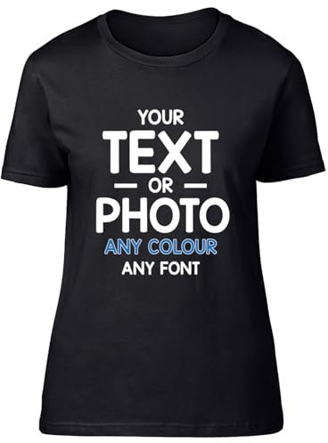 Shopagift Personalised Womens Ladies T-Shirt Any Text Photo Image Create Your Own Custom Gift Black