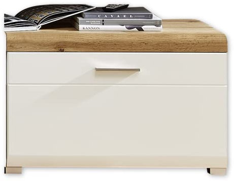 Stella Trading Fun Plus Unterteil weiss mit schönem Eiche-Dekor Oberboden - hochwertiges Low-Board für Ihr Wohnzimmer - 80 x 51 x 47 cm (B/H/T)