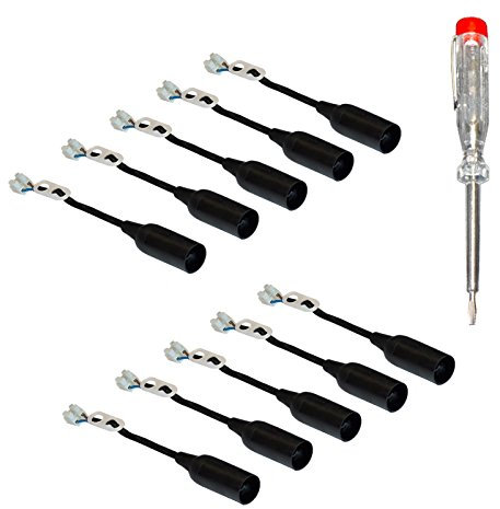 NCC-Licht 10 x Baufassung E14 schwarz mit Lüsterklemme und Zugentlastung | Renovierfassung bis max. 60W inkl. Phasenprüfer