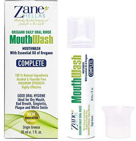 Zane Hellas Mouthwash. Mundspülung mit Oregano Oil Power. Ideal bei Gingivitis, Plaque, trockenem Mund und Mundgeruch. Alkohol- und fluoridfrei. 100% Kräuterlösung. 1fl.oz.-30ml.