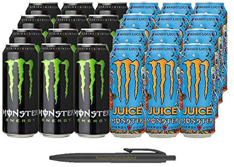 1x12 Monster Energy et 1x12 Monster Mango Loco Juice (total 24 x 0,5 L cannette) Incl. stylo FiveStar gratuit