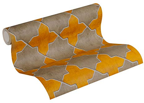 Livingwalls Vliestapete New Walls Tapete Finca Home in Fliesen Optik 10,05 m x 0,53 m gelb beige creme Made in Germany 374212 37421-2