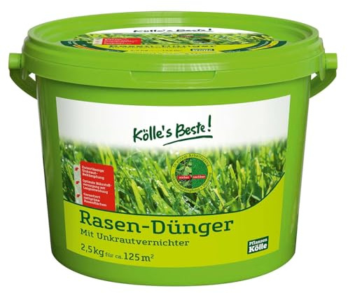 Kölle's Beste Rasendünger mit Unkrautvernichter, für einen grünen und dichten Rasen, praktisches Granulat, für alle Rasensorten geeignet, zur Düngung vom Frühjahr bis Herbst, 2,5 kg