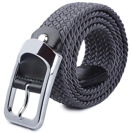 HANCHAO Stretchgürtel Flechtgürtel Elastische Stoffgürtel Geflochtener Unisex Gürtel für Damen und Herren Breit 3.5cm Grau 90cm