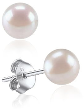 Boucles D'oreilles Perles Blanches 6 mm Petites Boucles d'oreilles Argent 925 avec Perle de Culture Cartilage Bijoux Élégant Idée Cadeau Femme Fille