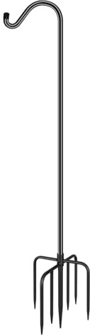 FEED GARDEN 92 Inch Adjustable Outdoor Shepherd Hook with 5 Prongs Base, 5/8 Inch Thick, Premium Steel Heavy Duty Tall Shepards Hooks for Hanging Bird Feeders, Plant Basket, Christmas Lanterns, 1 Pack