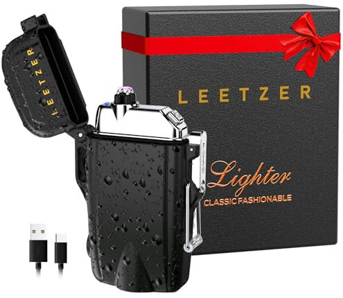 Accendino elettrico USB ricaricabile 2 in 1 impermeabile tempesta torcia a LED, accessori per escursioni, campeggio militare, accensione a gas, cigaretta, kit di sopravvivenza, regalo per uomo