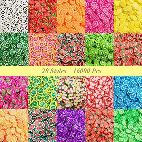 16000 pcs (20 Styles) Fruit Clay Slices Charms, VEINARDYL Nail Art Slices 3D Polymer Clay for DIY Crafts Resin Slime Making Cellphone Decoration