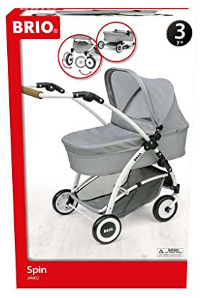 BRIO 24902 Puppenwagen Spin, grau - Stylisher Puppenwagen mit realistischen Spielfunktionen - Empfohlen für Kinder ab 3 Jahren
