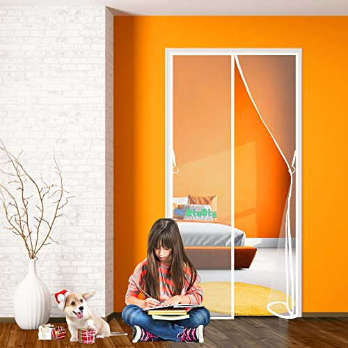 Porte Moustiquaire Magnétique, 120x215cm Magnetic Encryption Anti-Curtain Magnetic Screen Door Summer Household Anti-fly Mute Self-priming Bedroom Partition Screen, Blanche