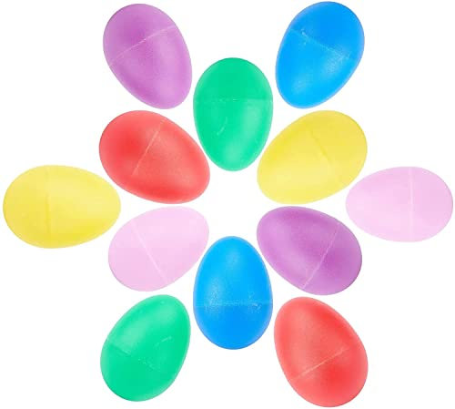 Voarge Musical Eggs Shakers, Plastic Egg Shakers Percussion Egg Shakers Musical Instruments Maracas Egg Shakers with Miniature Iron Sand for Babies Kids, 24 Pieces 6 Colors