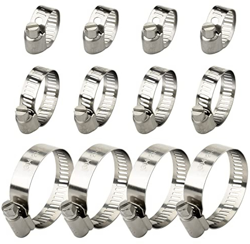 Profiwoab 12 Stück Schlauchschellen 21-44 mm, 16-25 mm, 10-16 mm rohrschellen edelstahl für Pool Waschmaschine Auto Kfz, Befestigen von Schläuchen und Rohren