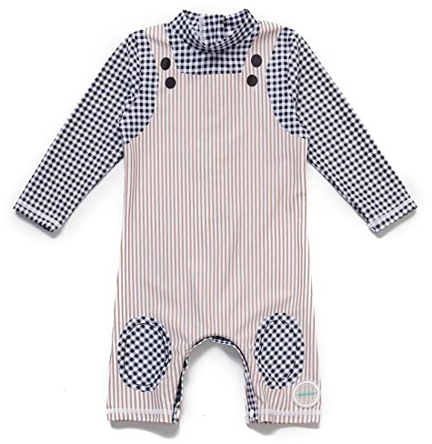 Mazuliso Baby Junge Badeanzug UPF50+ Ein Stück Lange Ärmel Sonnenanzug MIT Einem Reißverschluss(Gitter,68-74 CM)