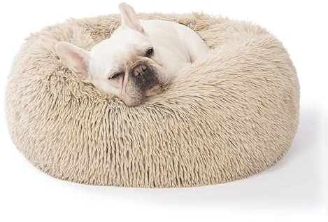 SAVFOX Hundebetten, Plüsch, beruhigend, Donutform, bequem, Kuschelbett für kleine bis sehr große Hunde und für Katzen, Kunstfell, waschbar, mehrere Größen: XS–XXL