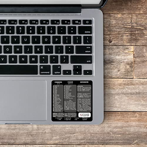 Sticker Master Mac OS MacBook Air Pro Decal Sticker Cheat Sheet Accessories Keyboard Shortcuts Temporary Adhesive Mac Laptop Accessory M1 Intel Clear Vinyl Sticker, Compatible with 13/14/16 inch Black