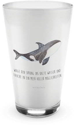 Mr. & Mrs. Panda Glas Orca - Geschenk, Meerestiere, Cappuccino Tasse, Latte Macchiato, Urlaub, Meer, Wal, Cappuccino Glas, Killerwal, Möglichkeiten