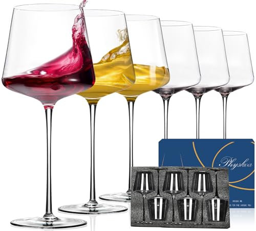 Set di 6 bicchieri da vino moderni in cristallo con gambo lungo alto, bicchieri da vino quadrati con fondo piatto, soffiati a mano, ideali per vino corposo, regali di compleanno per donne,