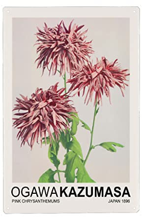 artboxONE Metall-Poster 20x30 cm Floral Chrysanthemums - Ogawa Kazumasa von Künstler Nook Vintage Archive