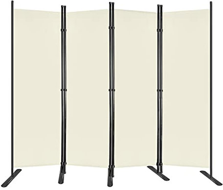 UISEBRT Paravent Raumteiler Innen 4 teilig Trennwand Sichtschutz Stellwand Sichtschutzwand Wandschirm mit Bodenheringe und Kabelbinder, für Balkon, Garten, Restaurant - Beige, 225x180cm