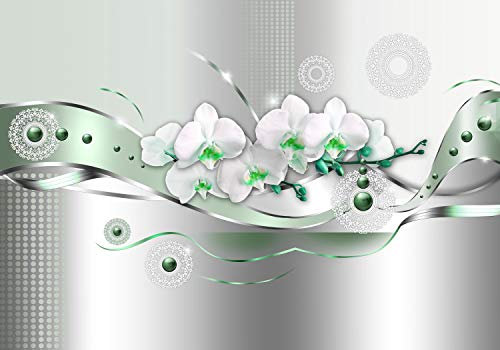 wandmotiv24 Fototapete Orchidee metallisch Welle Grün, 400 x 280 cm - selbstklebende Strukturtapete, Wanddeko, Wandbild, Wandtapete, Muster, Abstrakt, Ornament M1656