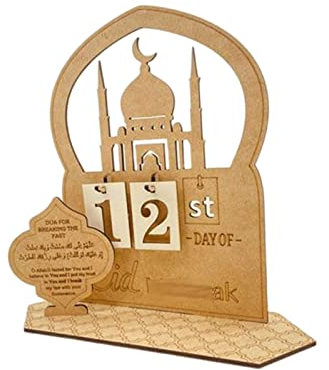 Ramadan Countdown Kalender Eid Mubarak Holz Ornament Deko mit austauschbaren Zahlen für Schreibtisch Bücherregal Eid Decor Religiöses Geschenk, Stil A