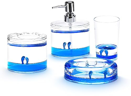 Locco Decor 4 Piece Acrylic Liquid 3D Floating Motion Bathroom Vanity Accessory Set Dolphin