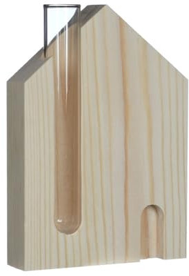 NaDeco Holz-Haus mit Kleiner Glasvase 10 x 3 x 14 cm| Deko Vase | Dekovase mit Holzständer | Holz-Vase | Holz-Haus Vase | Tischdeko