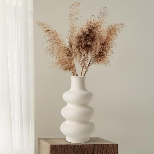 Winter Shore Vaso Ceramica Beige - Centrotavola Moderno da 25 cm - Design a Ciambella per Piume, Fiori Secchi, Bouquet - Per Ufficio, Zona Pranzo, Feste
