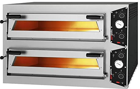 GGM Gastro Four à Pizza Electrique - 2 Chambres - 4 + 4 x 30cm - 450 °C - Contrôle manuel - Parfait pour la maison et l'usage commercial - Idéal pour la cuisson de pizzas authentiques - PP830