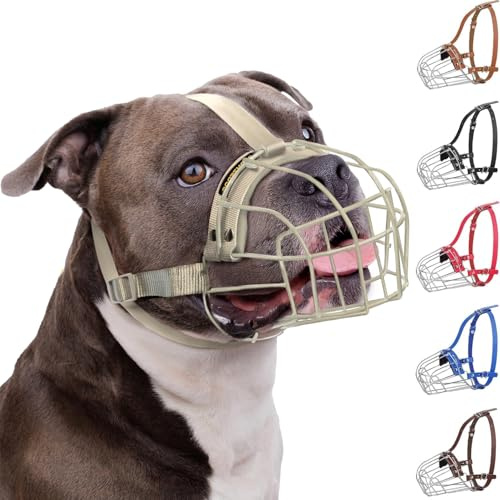 BRONZEDOG Pitbull Maulkorb für Hunde, atmungsaktiv, Metallkorb für große Hunde, Amstaff Staffordshire Terrier, Beißen, Kauen, Bellen (Nylon, Grau)