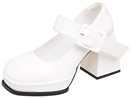 Scarpe da Donna Moda Scarpe Casual in Pelle Fibbia Tacchi Alti Tacchi Spessi Scarpe Singole Scarpe Casual Tacchi Bassi (White, 41)