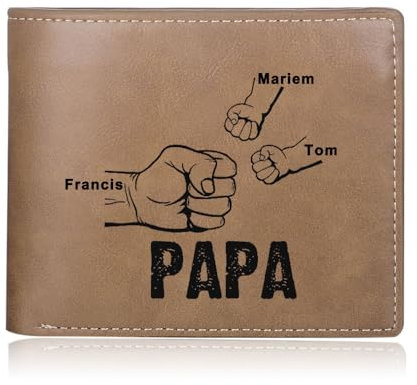 lorajewel Personalisierte Geldbörse mit Papa - Geldbörse Leder mit Namen Foto Gravur - Papa Geschenk Geburtstag Vatertag