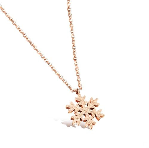 KIM JOHANSON® Edelstahl Damen Schmuckset *Schneeflocke* Halskette mit Anhänger & Ohrringe in Roségold | Boho Schmuck für Frauen | Glänzend | Wasserfest | Winterschmuck | Weihnachten | Schmuckbeutel