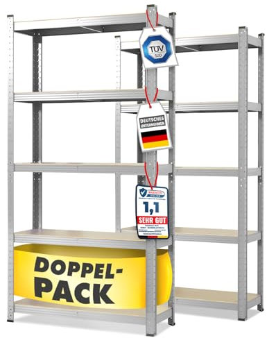 KARAT Scaffalatura per carichi pesanti - Lakota - Set da 2, 50 x 100 x 200 cm, scaffalatura Cantina, scaffalatura di stoccaggio – 5 ripiani regolabili (zincati)