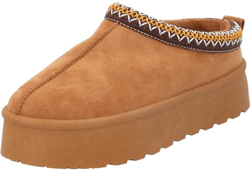 Palado Hausschuhe Damen Asinara – kuschelig warm gefütterte Pantoffeln - bequeme Schlupfschuhe für Zuhause Stitch Tan UK7 - EU40
