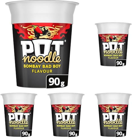 Pot Noodle Bombay Bad Boy Standard Pot instant vegan* snack quick to make noodles 90 g (Pack of 5)