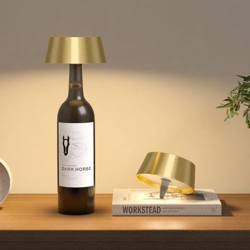 Aipsun 2 PCS Lampada della bottiglia LED,lampada della bottiglia dimmerabile bianco caldo 3000K,IP54,lampada della bottiglia della batteria portatile per ristorante,bar(oro opaco)