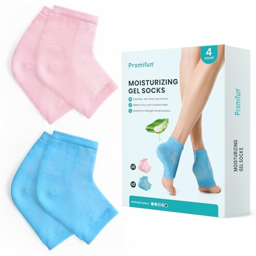 Feuchtigkeitsspendende Fersensocken für rissige Fersenbehandlung – Promifun 2 Paar Fersensocken für trockene, rissige Füße – Reparatur von rissigen Fersen für Damen und Herren (blau und rosa)