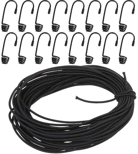 Gummischnur,Mit 16 Stück Haken Gummiseil, für Camping, Anhängerplane, Güterverkehr, mit Haken Zubehör DIY, 6mm×15m Expanderseile