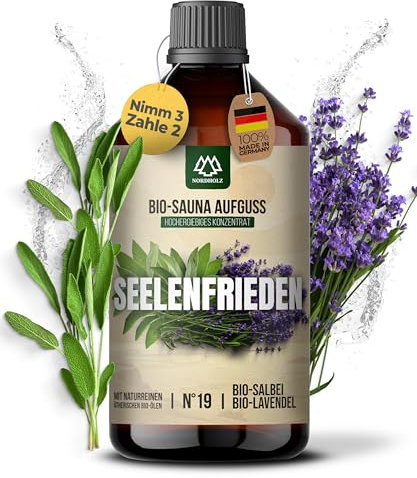 NORDHOLZ® Saunaaufguss Bio [Wähle aus 24 Sorten] - Sauna Aufgussmittel [#] besonderer Sauna Duft für intensive & erholsame Momente - Sauna Zubehör (#19 Seelenfrieden, 250ml)