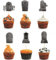 MisFun 36 Stück Grabstein Halloween Cupcake Toppers, Halloween Deko Halloweens Cupcake Deko, 6 Designs Tombstone Graveyard Cake Toppers, Halloween-Karten Tortendeko, Party Supplies