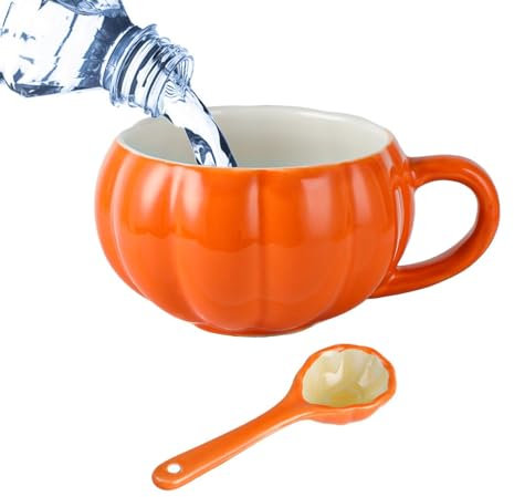 Biniveil Tazas con Calabaza | Taza De Calabaza De Halloween | Taza con Forma De Calabaza | Taza De Cerámica De Calabaza | Decoraciones De Copa De Calabaza De Halloween para Cumpleaños De Halloween