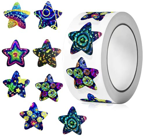 500 Stück Sterne Aufkleber, Sterne Sticker Glitzer Belohnungssticker, Universum-Weltraum-Aufkleber, Glitzer Sticker Selbstklebende Farbige Belohnung Stern Aufkleber für DIY, Basteln