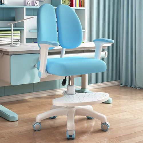 qorkhogr Kinder-Bürostuhl, ergonomischer Arbeitsstuhl mit doppelter Rückenlehne, Fußstütze, verstellbarer Sitzhöhe, für Kinder, Teenager und Erwachsene, moderner Stil, blau, Metall und Kunststoff