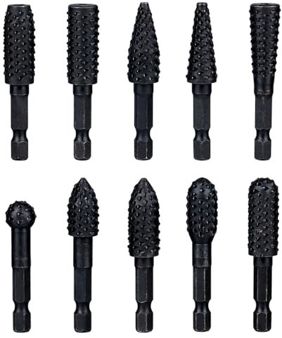 Treki 10 Stück Stubby Holzraspel Raspel Set mit 6,35mm Hex Schaft Fräser Holzraspel für Bohrmaschine, Profilraspel für Holz Fräsaufsatz Holzfräser für Bohrmaschine zum Schnitzen Gravieren