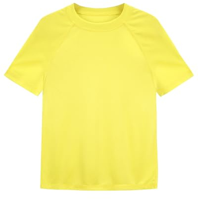 Poekuao Boys Rash Guard Short Sleeve UPF 50+ Sun Protection Swim Shirt Kids Quick Dry SPF Surfing Beach Water Shirt Yellow XS