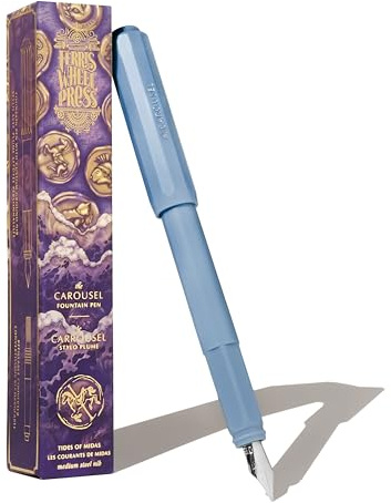 Ferris Wheel Press , Carousel Fountain Pen, Acrylic blend body, Air-sealed click locking cap, Tides of Midas, Sky Blue, Fine Nib